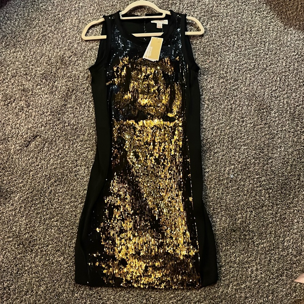 Black and gold sequence dress